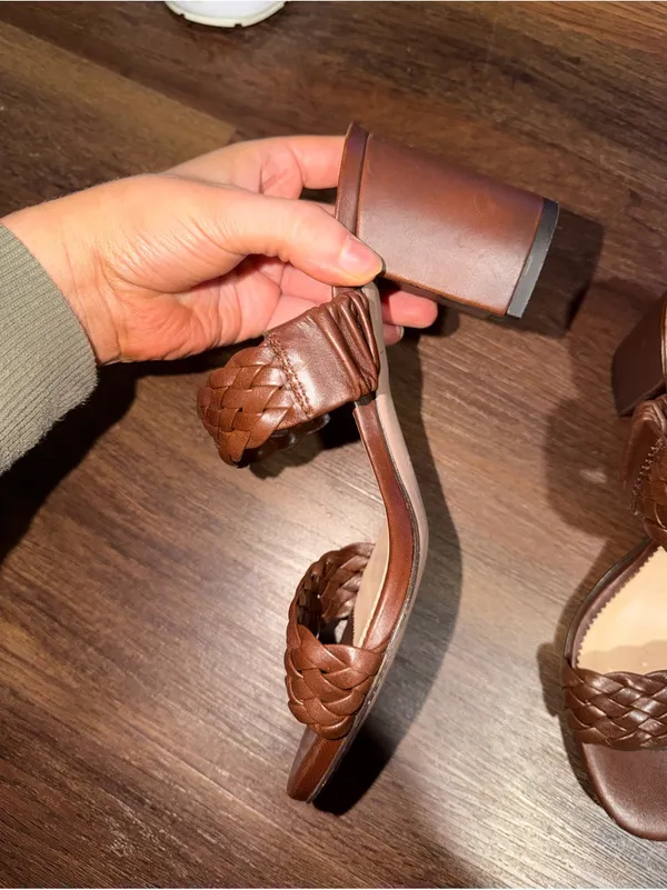JCREW braided strap Italian leather brown block heels sandal $198 summer party - Image 5