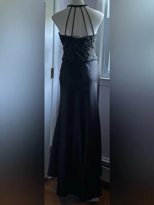 DESTINATION BY MON CHERI Beaded Halter Black Prom Gown Sz 8 - Image 3