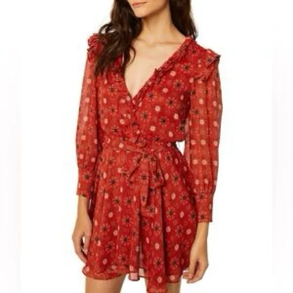 Misa Red ‘Veruka’ Long Sleeve Ruffle Mini Dress in Floral “Maravi Dots”, Size XS - Image 6