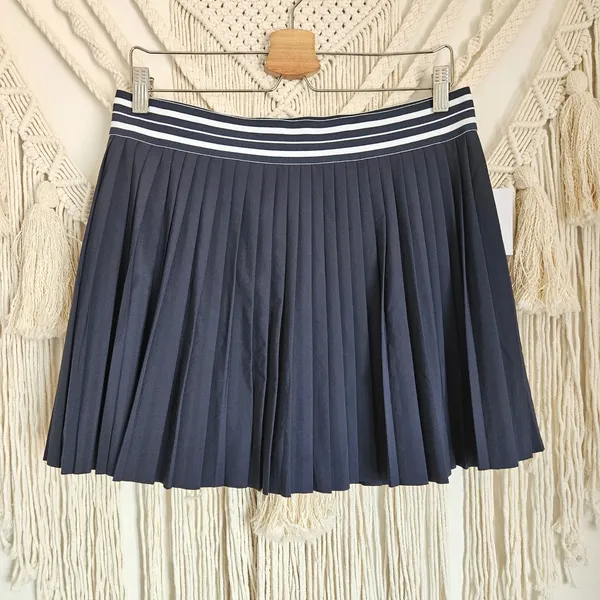 Beyond Yoga If You Pleats Tipped Elastic Mini Skirt Navy Striped Waist XL NEW - Image 6