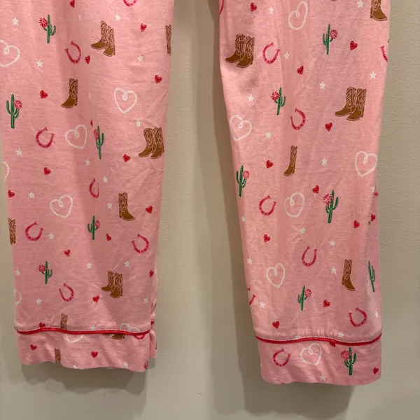 PJ Salvage Whimsy Boot Scootin Pink Pajama Set Western Cowboy Hearts Medium - Image 12