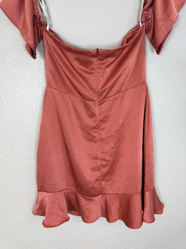Superdown x Revolve Tammie Off The Shoulder Mini Dress in Rust Satin Large $68 - Image 11