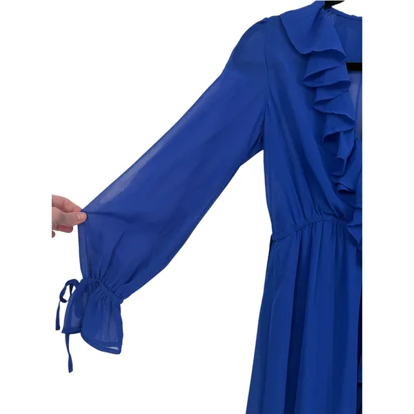 NWT Anthropologie Long Sleeve Ruffled Asymmetric Midi Dress Blue‎ Sz XS Feminine - Image 12