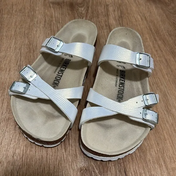 BIRKENSTOCK | Franca Iridescent  White Snake Python‎ Embossed Sandals, EU 37 - Image 2