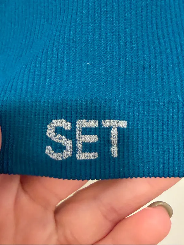 SET Active Teal Ribbed Square Neck Sports Bra Crop Top Womens XL - Image 2