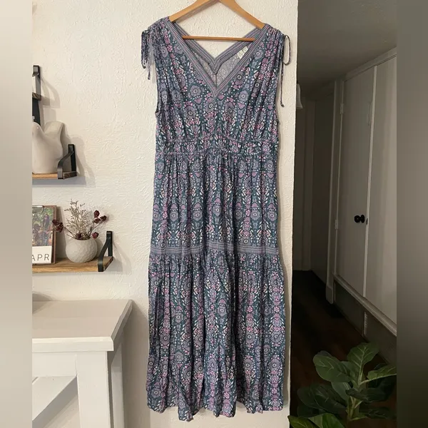 Joie Floral V-Neck Maxi Dress in Purple and Teal Size XL - Image 4