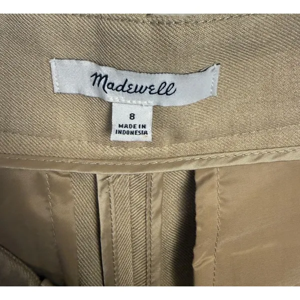 Madewell Pants Womens 8 Beige‎ Pleated Wide Leg High Rise Dress Twill Workwear - Image 3