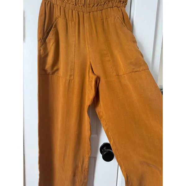ZARA Tobacco Brown Wide Leg Paperbag Waist Cropped Pants High Rise Patch S - Image 6