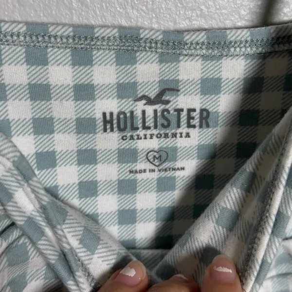 Hollister Women Blue/White Crop Top plaid top‎ size M - Image 4