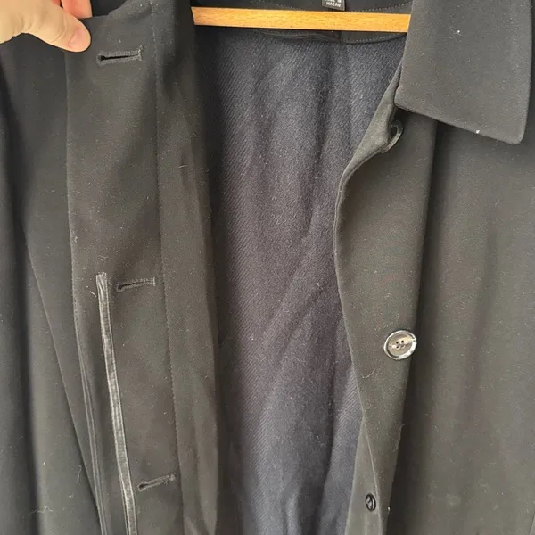 Gallery Vintage Long Black Fleece Lined Y2K Trench Overcoat - Image 8