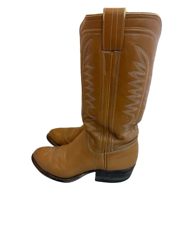 M.L. Leddy & Sons Tan Leather Handmade Western Cowboy Boots Rodeo Size 7 Women's - Image 5