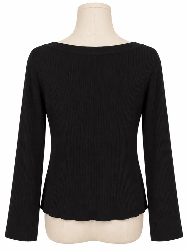 Splendid Black Ribbed Scoop Neck Long Sleeve Top Size Large - Image 4