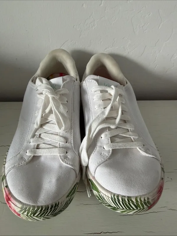 Kizik Irvine Sneakers Women’s 6.5 White Floral Tropical Hands Free Slip On Shoes - Image 2