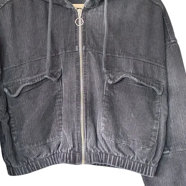 BDG Urban Outfitters S Cropped Corduroy Jacket Women's Black Hooded 90s Y2K - Image 6