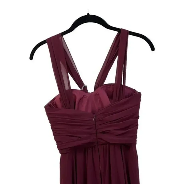 Amsale Sz 0 Cerisa Ruby Bridesmaid Gown Full Chiffon Skirt‎ Ruched Bodice GB033F - Image 9