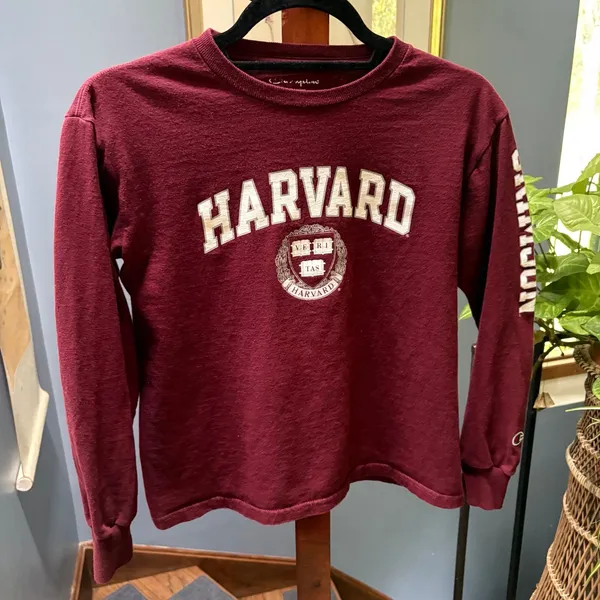 Champion y2K VTG Harvard Crimson 100% Cotton Long Sleeve Tee sz Youth M (Women's Small) - Image 2