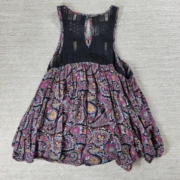 Hollister Babydoll Tank Dress XS Black Paisley Lace Sequin Beaded Swing Boho - Image 4
