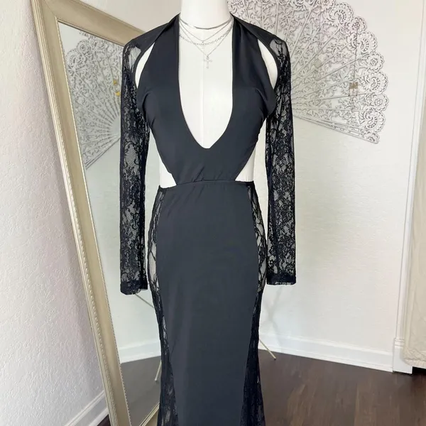 Sexy Sultry Black Lace Sheer Cutout Bodycon Evening Going Out Dress S - Image 3