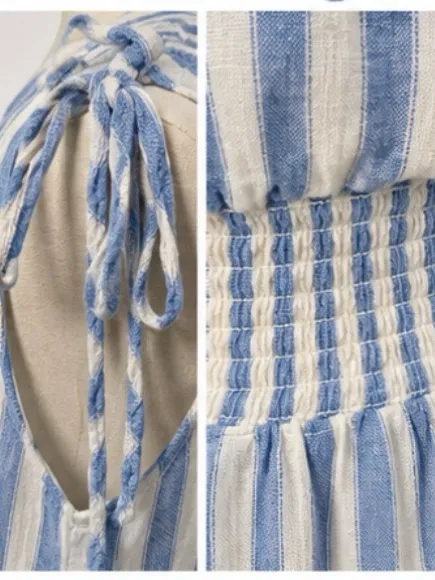 Rails Samina Casablanca Stripe Linen Blend Smocked Mini Dress L - Image 5