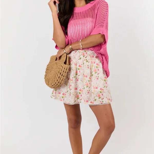 Pink Lily Vibrant Pink Knit Top Crop Size L Cover Up - Image 7
