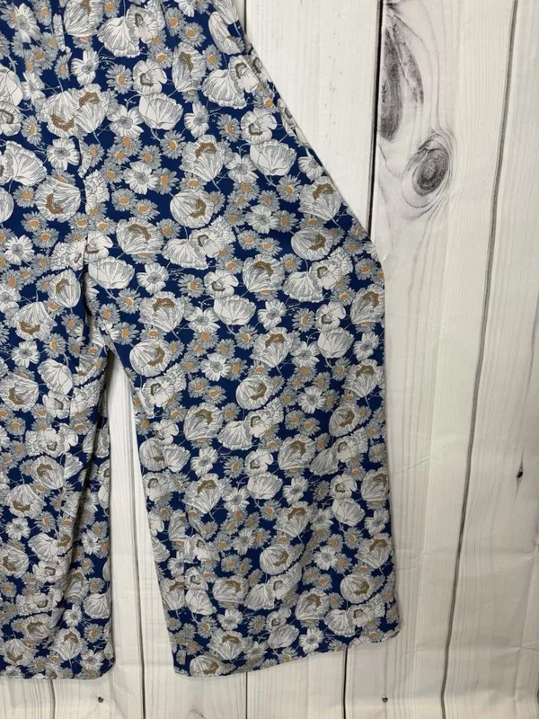 KORI Floral Maxi Jumpsuit Blue White Sleeveless Sz L Ruffle Straps Back Sash Tie - Image 3