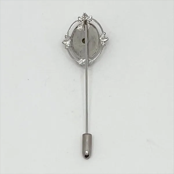 Vintage 1960s Silver Tone Floral Hand Painted Ceramic Plate Stick Pin Brooch - Image 3