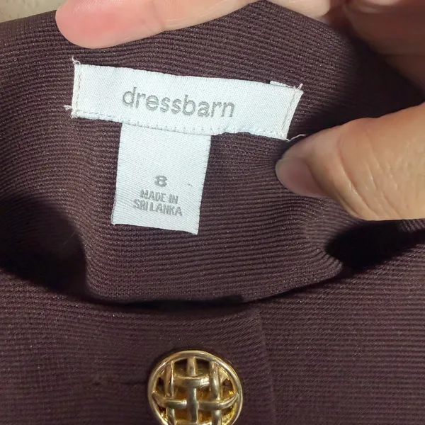 Dressbarn Womens Brown Short Sleeve Shift Dress Gold Button Pockets Size 8 - Image 4