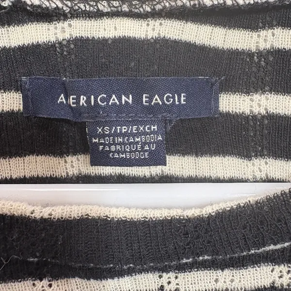 American Eagle Soft and Sexy Black White Striped Long Sleeve Shirt Size XS - Image 4