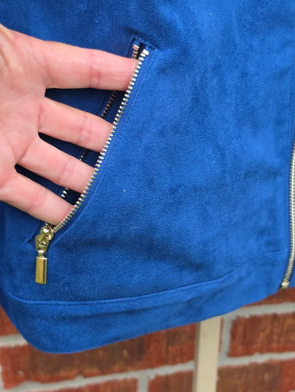 Chicos Faux Suede Jacket Artisan Sapphire Blue Moto Snap Front Chicos 0 4/6 - Image 5
