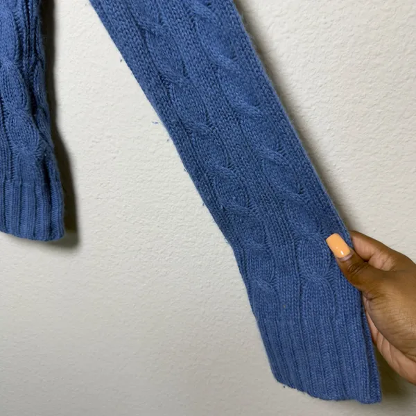 J. Crew Women Wool‎ Angora Cashmere Sweater Blue Cable Knit Turtleneck Fisherman - Image 2