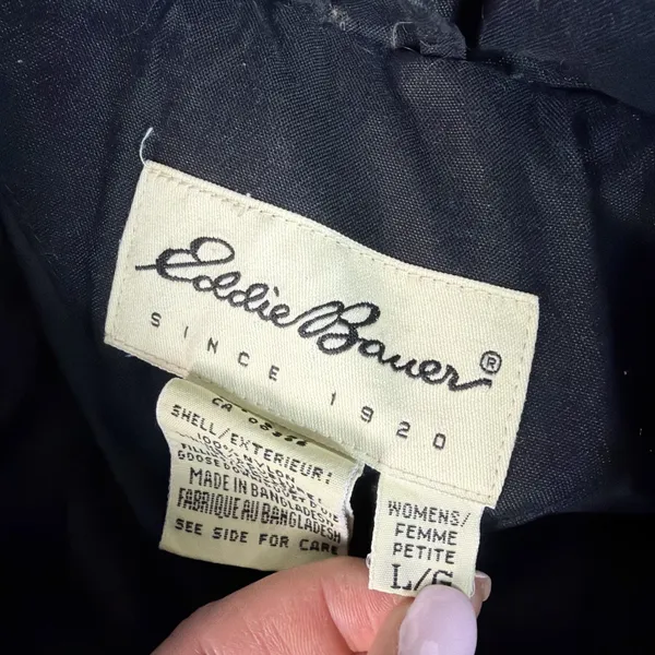 Women's Vintage Eddie Bauer Large Goose Down Puffer‎ Jacket Black Winter Coat - Image 3
