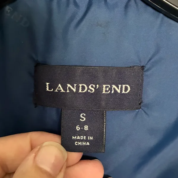 Lands’ End Blue Quilted Ski Winter Goose-down Hooded Puffer Jacket Coat Sz S - Image 9