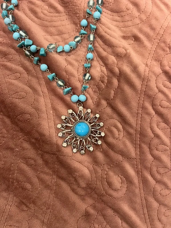 Handmade Turquoise Bead Multi-Strand Sunburst Pendant Necklace - Women Jewelry - Image 2