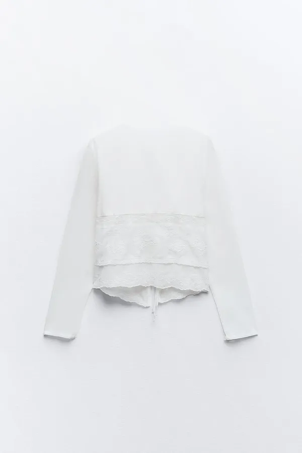 ZARA NWT White EMBROIDERED TIED SHIRT. Size Large - Image 8