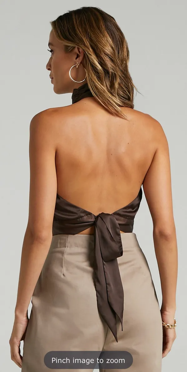 Showpo Brown Halter Top (open Back) - Image 2
