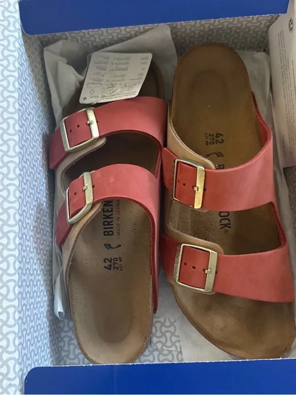 Birkenstock Women’s Arizona Soft Footbed Sandals — pink (mars red/sandcastle) - Image 4