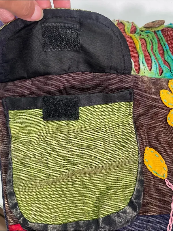 Patchwork Boho Hobo Shoulder Bag Colorful Peace Flower Outer Pockets Whimsigoth Green - Image 4