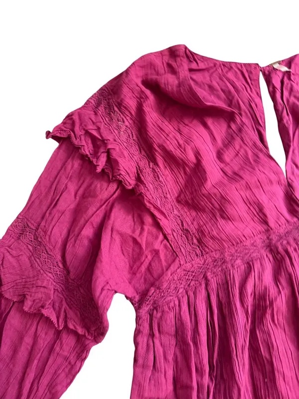 FREE PEOPLE Fuchsia Lace Trim Long Sleeve Romper Size Small - Image 5
