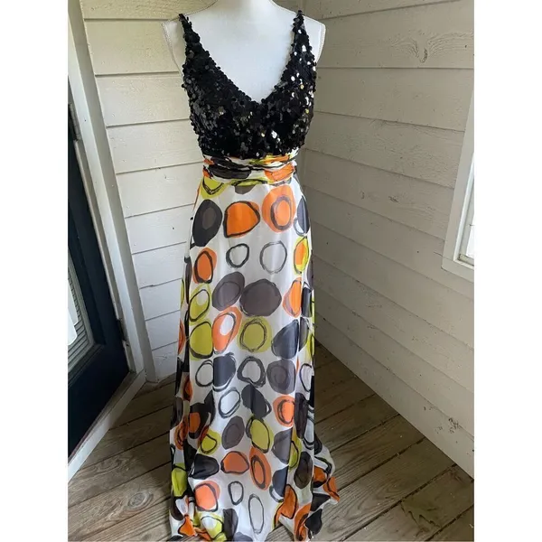 Tony Bowls Dress Size 6 Silk Maxi Y2K Fairy Sequin Beaded Colorful Whimsical 90’ - Image 8