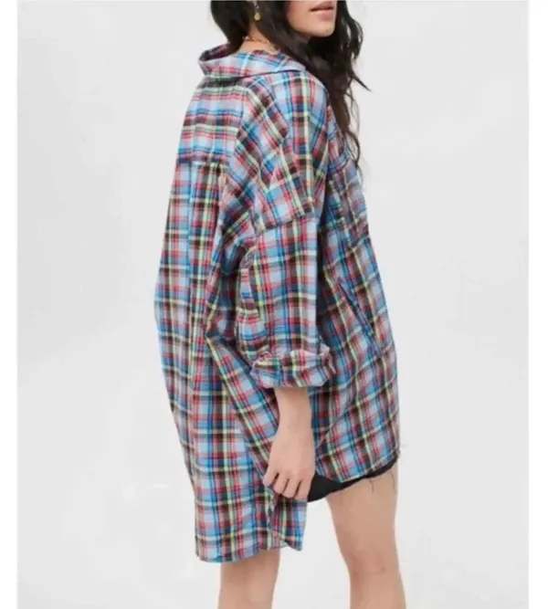 Oversized Bryce Plaid Longline Button-Down Shirt $88 EUC S - Image 2