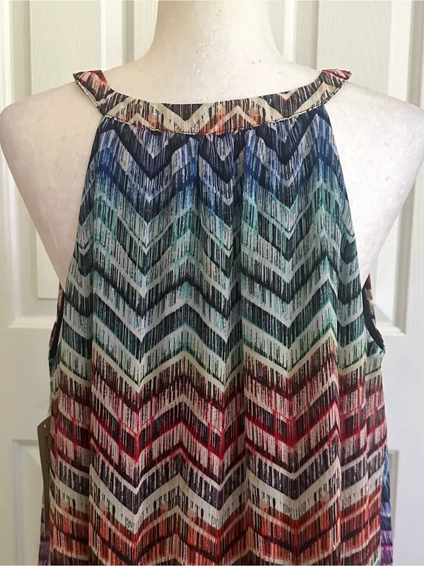 Tacera Multicolor Chevron Sleeveless V-Neck Lined Summer Dress Size XL NEW - Image 7