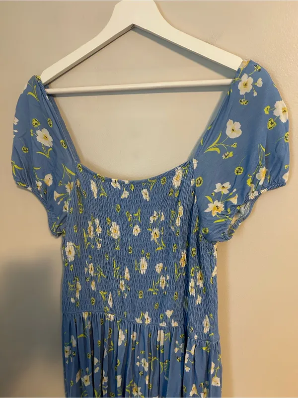 French Connection Blue Floral Smocked Mini Dress Short Sleeve - Image 4