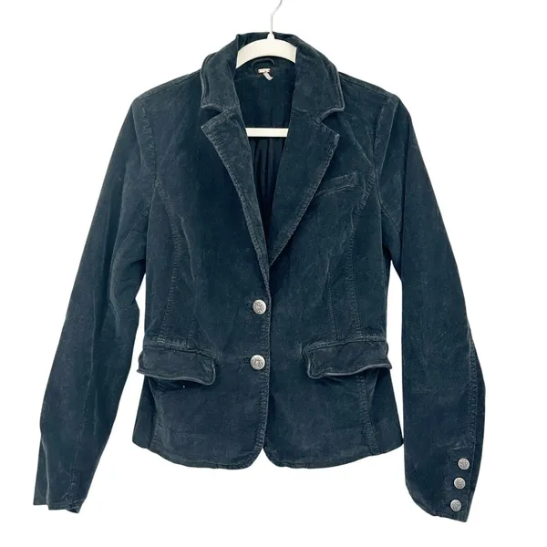 Free People Womens Byron Corduroy Dark Academia Grunge Blazer Jacket Black Small - Image 2
