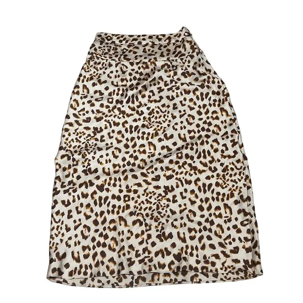 Free People Women's Leopard Print Satin Slip Skirt Size 6 Brown Midi - Image 4