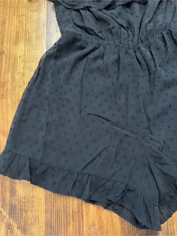Lulus Frilled to Bits Black Swiss Dot Off-the-Shoulder Romper Size Small NWT - Image 11