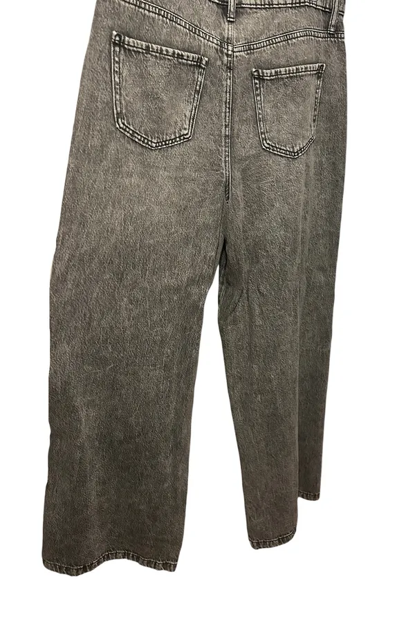 Charcoal Acid Wash Wide Leg Vintage Streetwear Denim Jeans - Image 3