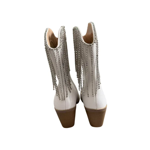 Berness Cow Girl Boots Size 5.5 Pointed Toe Block Heel Rhinestone‎ Fringe - Image 5