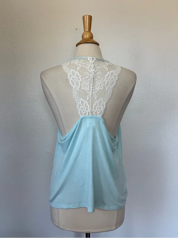 Pastel Blue Lace Rhinestone Bride Tank Top Size L - Image 4