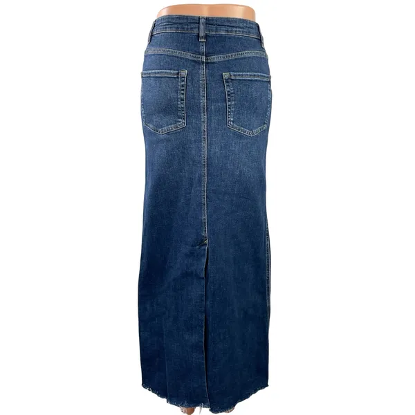 Zara Women's Blue Medium Wash High Waist Slit Straight Denim Jean Skirt Size XS - Image 3