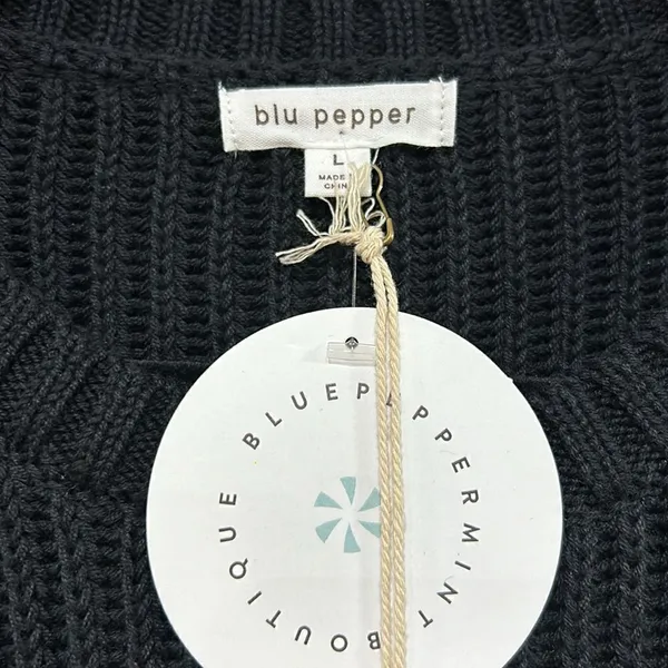 Blu Pepper sheer balloon sleeve Swiss‎ dot black sweater size L BIN E NEW - Image 3